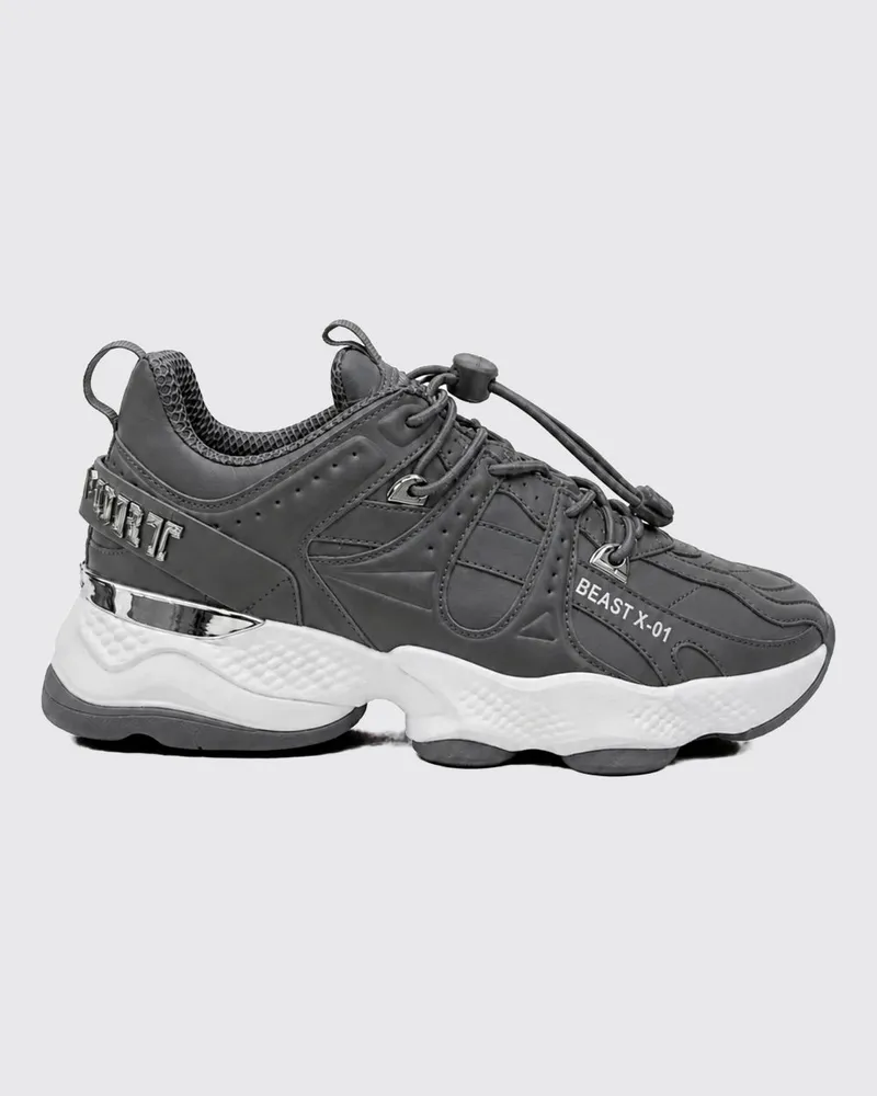 Philipp Plein Runner Beast X-01 Low-Top-Sneaker mit Kordelzugverschluss Grau