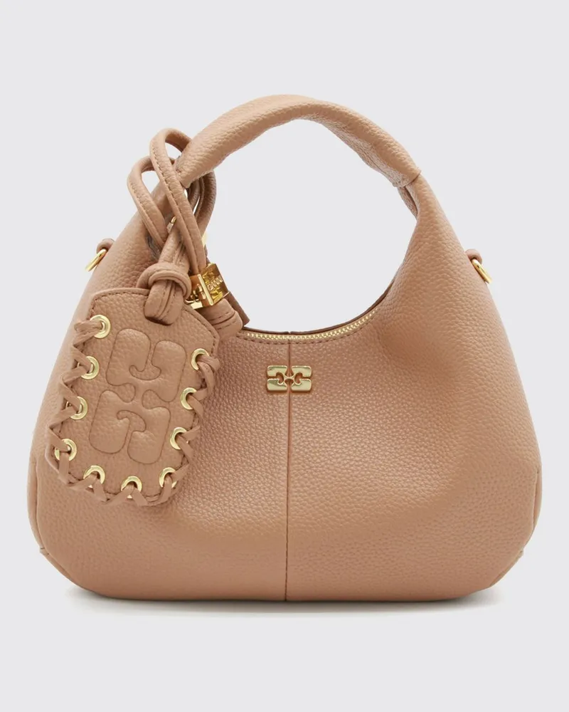 Ganni Mini-Handtasche aus recyceltem Leder mit Butterfly-Logo und abnehmbarem Riemen Beige