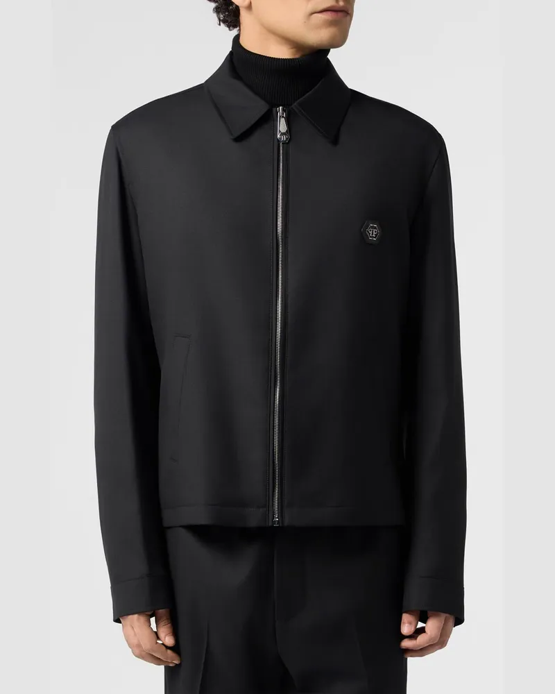 Philipp Plein Hemdjacke aus Wollmischung mit Hexagon-Monogramm Schwarz