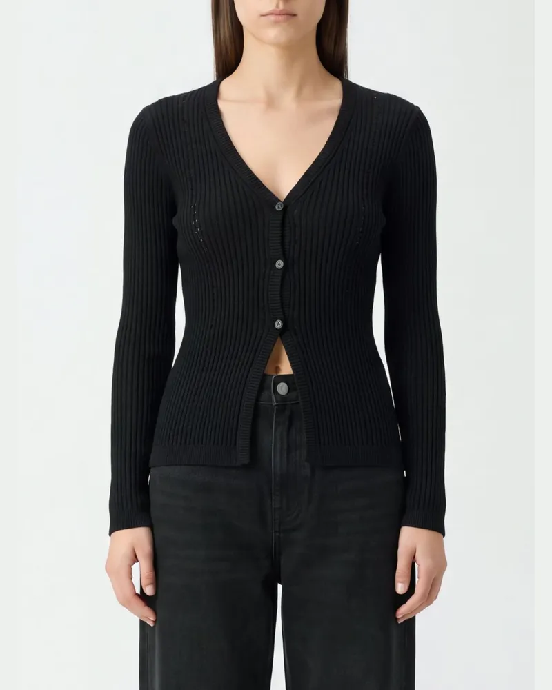 Calvin Klein Slim Fit Rippstrick-Cardigan mit V-Ausschnitt Schwarz