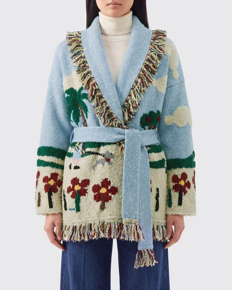 Alanui Jacquard-Wickelcardigan aus Wollmischung mit Gürtel und Fransen Bunt