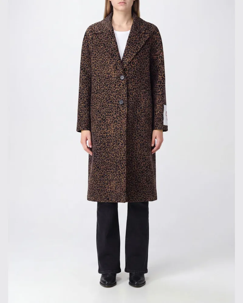 Golden Goose Langer Einreiher-Mantel aus Wollmischung mit Animal-Print Braun