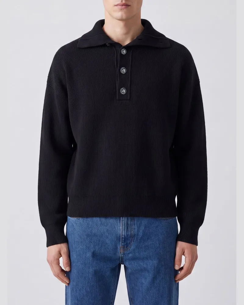 AMI Paris Wollpullover mit hohem Kragen und 4-Knopf-Leiste Schwarz