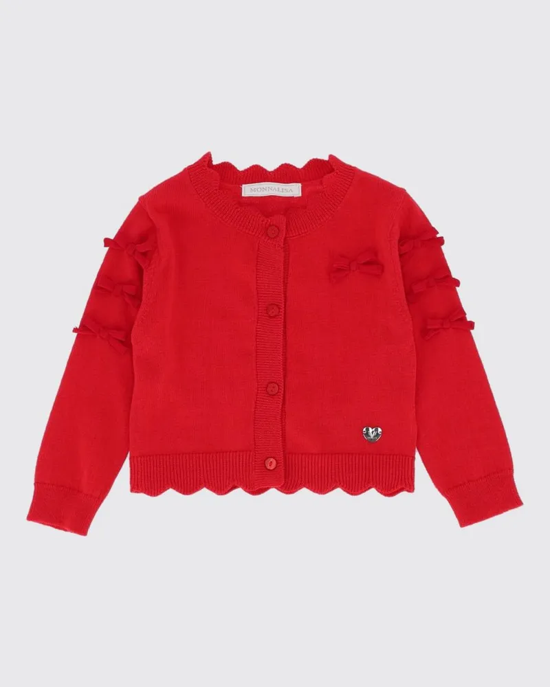 Monnalisa Mädchen-Cardigan mit Rundhalsausschnitt aus Baumwolle und Wolle mit Schleifen Rot