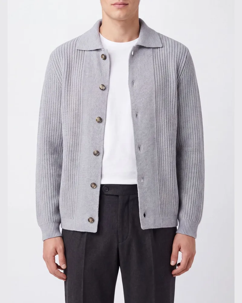 LARDINI Woll- und Kaschmir-Cardigan mit klassischem Kragen und Rippstrick Grau