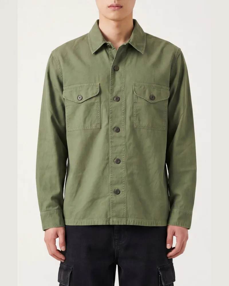 Filson Langärmeliges lässiges Baumwollhemd mit Pattentaschen Grün