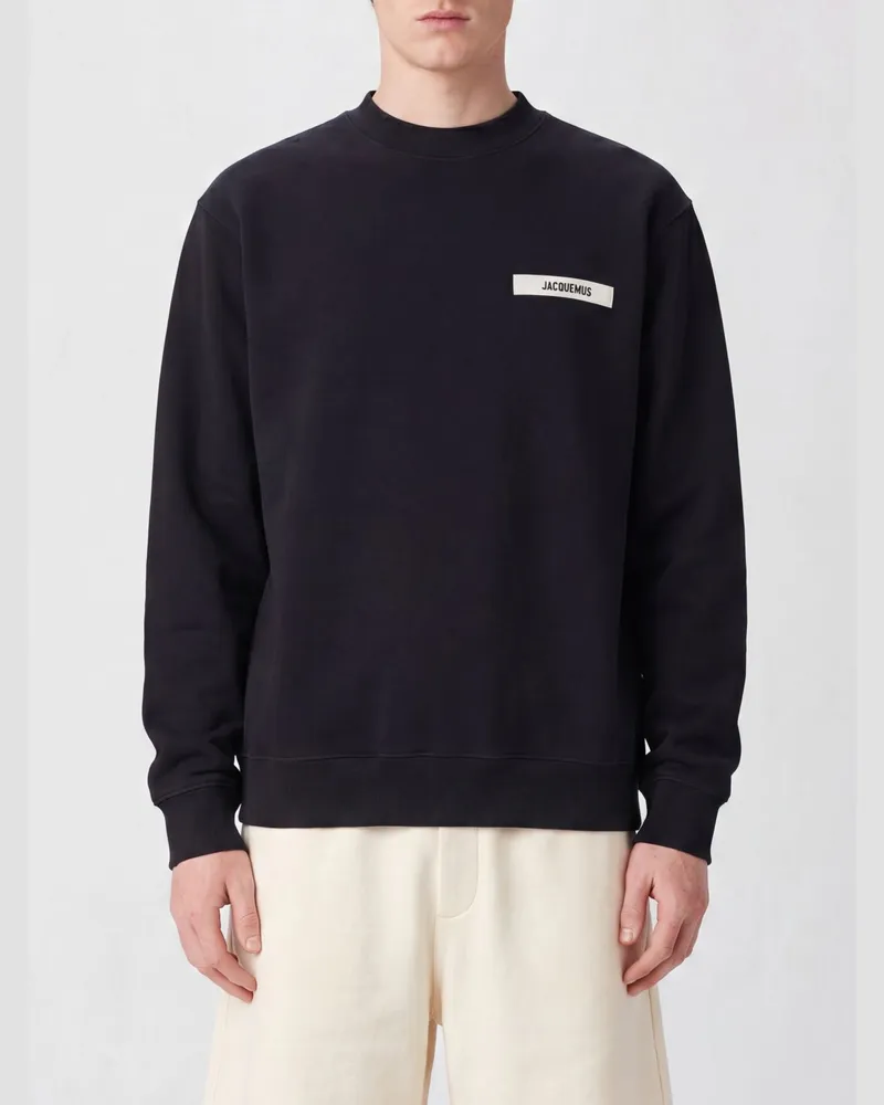 Jacquemus Sweatshirt mit Rundhalsausschnitt aus reiner Baumwolle und appliziertem Kontrastlogo Schwarz