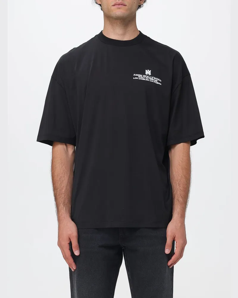 Amiri Relaxed-Fit Baumwoll-T-Shirt mit Rundhalsausschnitt, Kontrastlogo und überschnittenen Schultern Schwarz