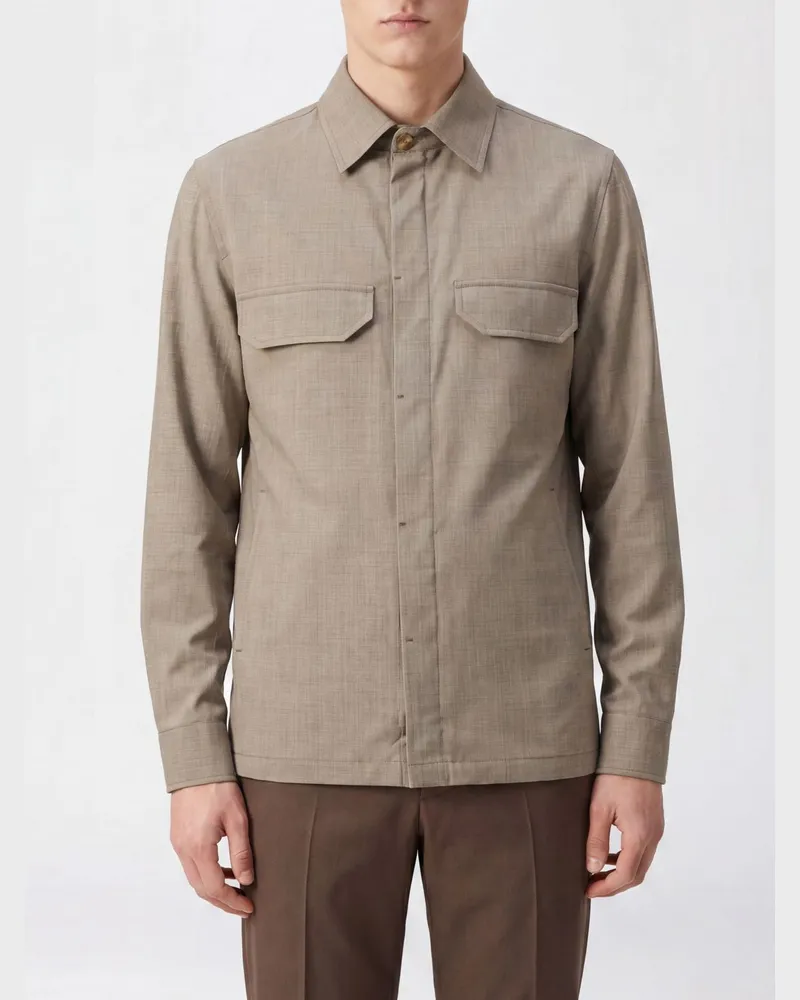 Briglia 1949 Hemdjacke aus einer Baumwollmischung mit Pattentaschen und verdeckten Knöpfen Sand