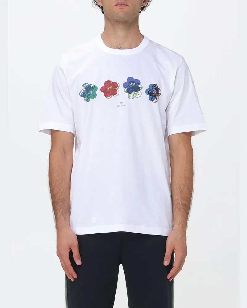 Paul Smith T-Shirt aus Bio-Baumwolle mit Allover-Blumenprint und Logo Weiß