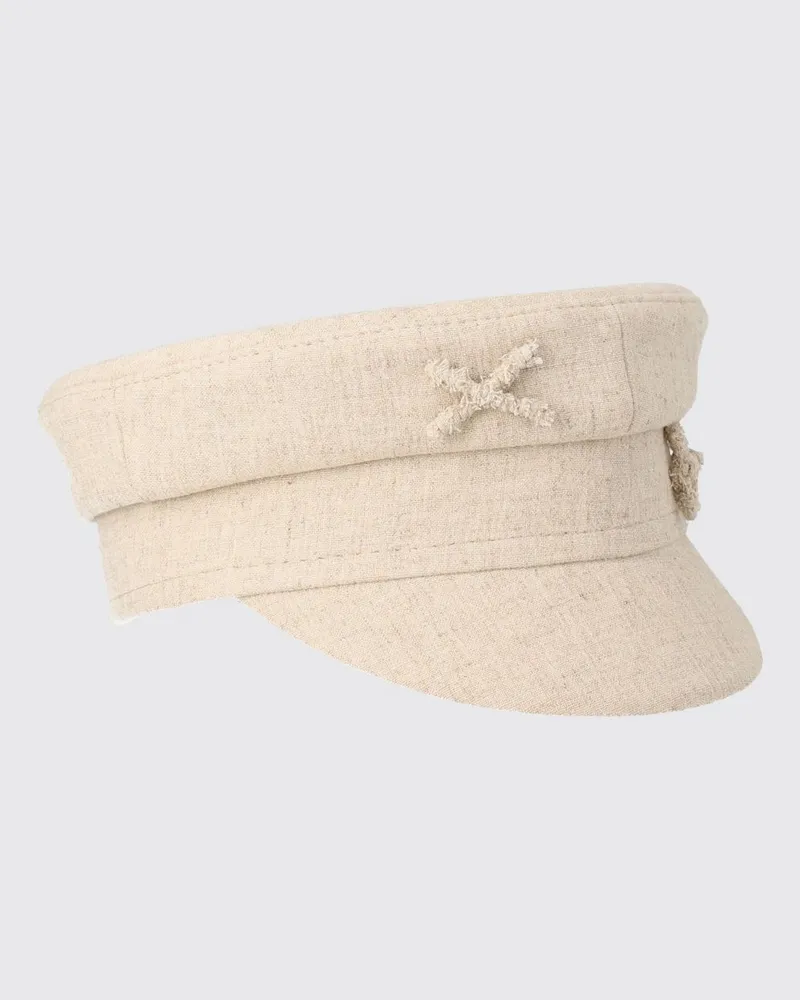 RUSLAN BAGINSKIY Beigefarbene Schiebermütze aus Leinen mit Schirm und Ton-in-Ton-Logo Beige