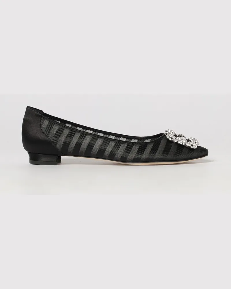 Manolo Blahnik Hangisilaflat Ballerinas aus Seidenorganza mit Schmuckschnalle Schwarz