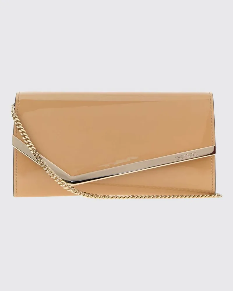 Jimmy Choo Emmie Mini-Handtasche aus Lackleder mit Kettenriemen Beige