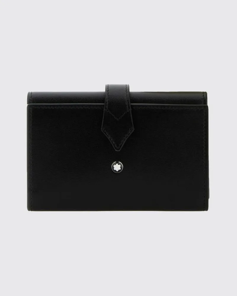 Montblanc Bifold-Brieftasche von aus Kalbsleder mit Riemenverschluss und Logo Schwarz