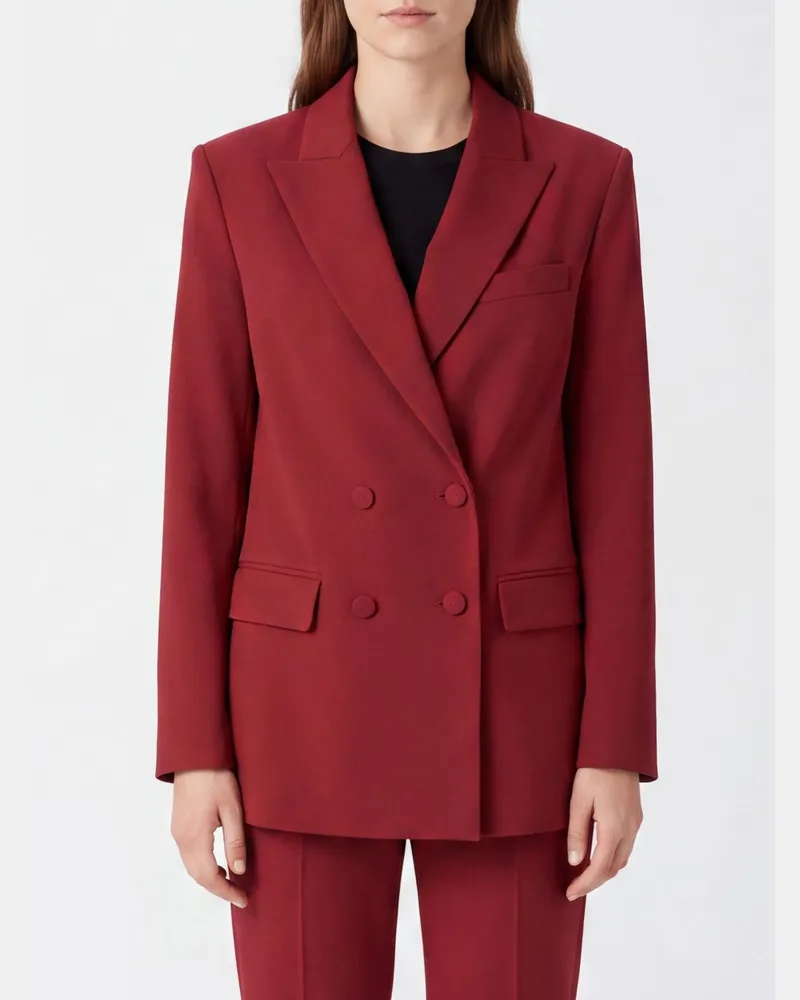 Federica Tosi Zweireihiger Festblazer aus Wollmischung mit steigendem Revers Rot
