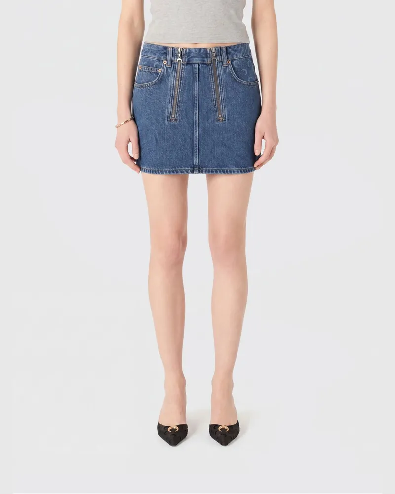 Marine Serre Minirock aus Denim mit Monogramm-Print Hellblau
