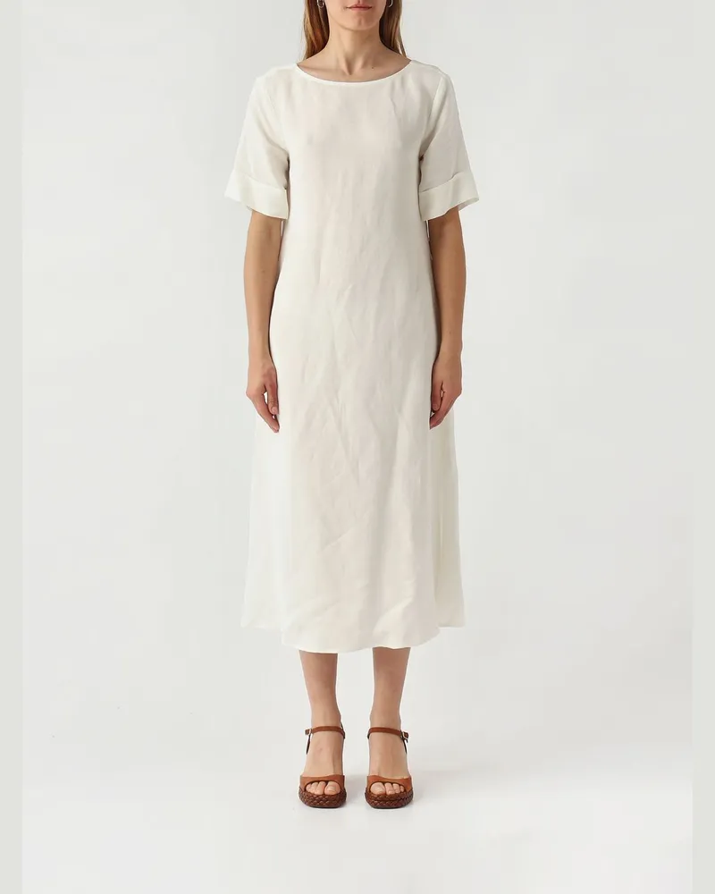 Maliparmi Midi-Kleid aus Leinenmischung Weiß