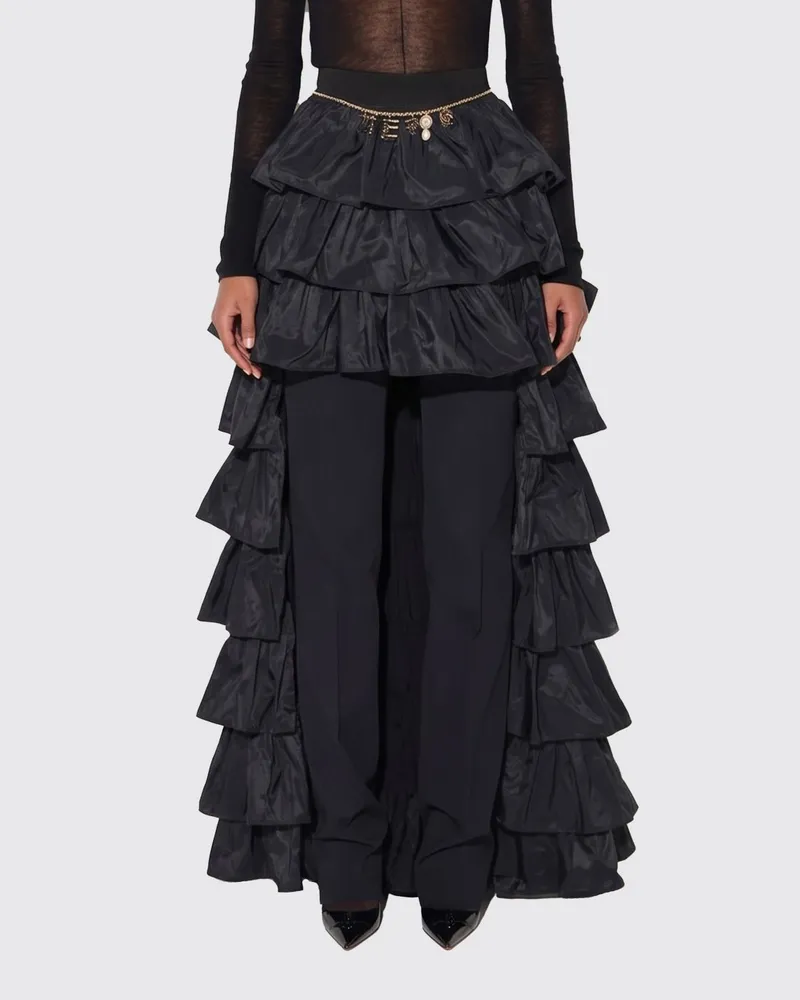 Elisabetta Franchi Langer asymmetrischer Tüllrock von mit Rüschen und Schmuckgürtel Schwarz