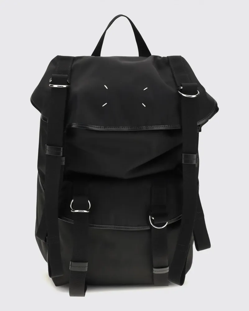 Maison Margiela Nylon-Rucksack mit Four-Stitches-Logo und Klappverschluss Schwarz