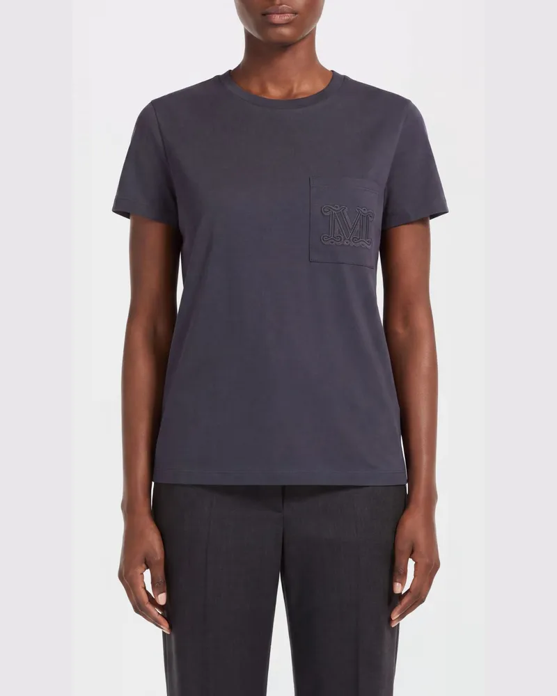 Max Mara Baumwoll-T-Shirt mit Monogramm und aufgesetzter Tasche Schwarz