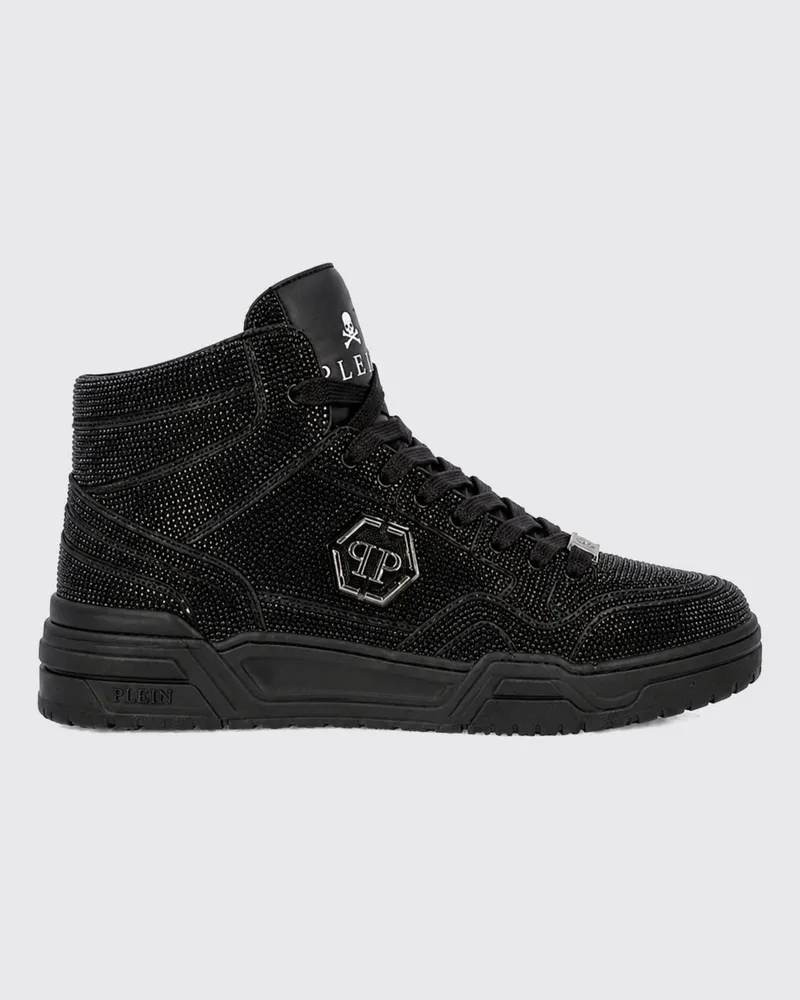 Philipp Plein Hexagon High-Top-Sneaker aus Leder mit Kristallapplikation Schwarz