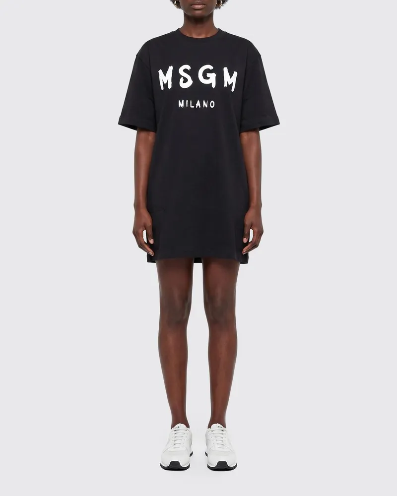 MSGM T-Shirt-Kleid aus Baumwolle mit Logo Schwarz