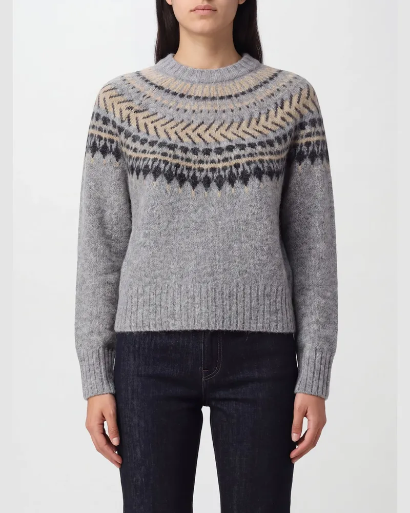 Barbour Pullover mit Rundhalsausschnitt aus Alpakawollmischung mit ethnischem Muster und langen Ärmeln Grau