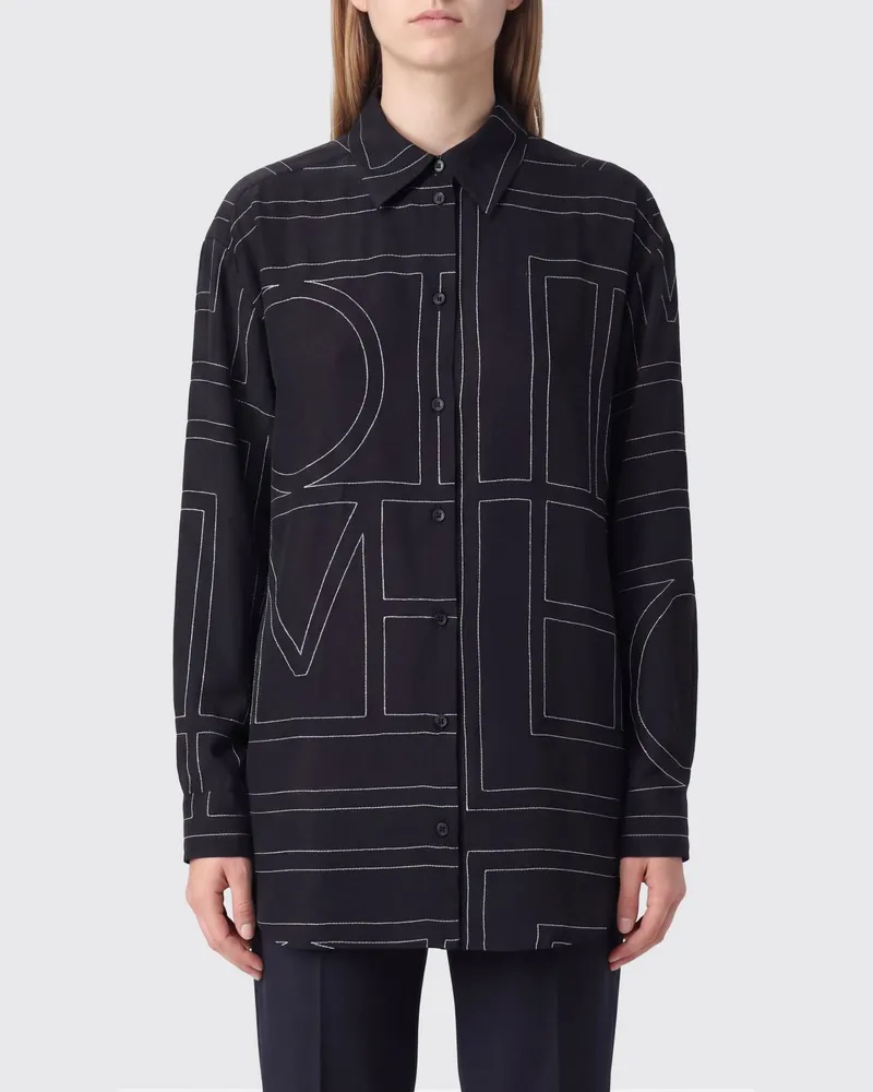 Totême Relaxed-Fit-Hemd aus Baumwolle mit Kontrast-Monogramm und überschnittenen Schultern Schwarz