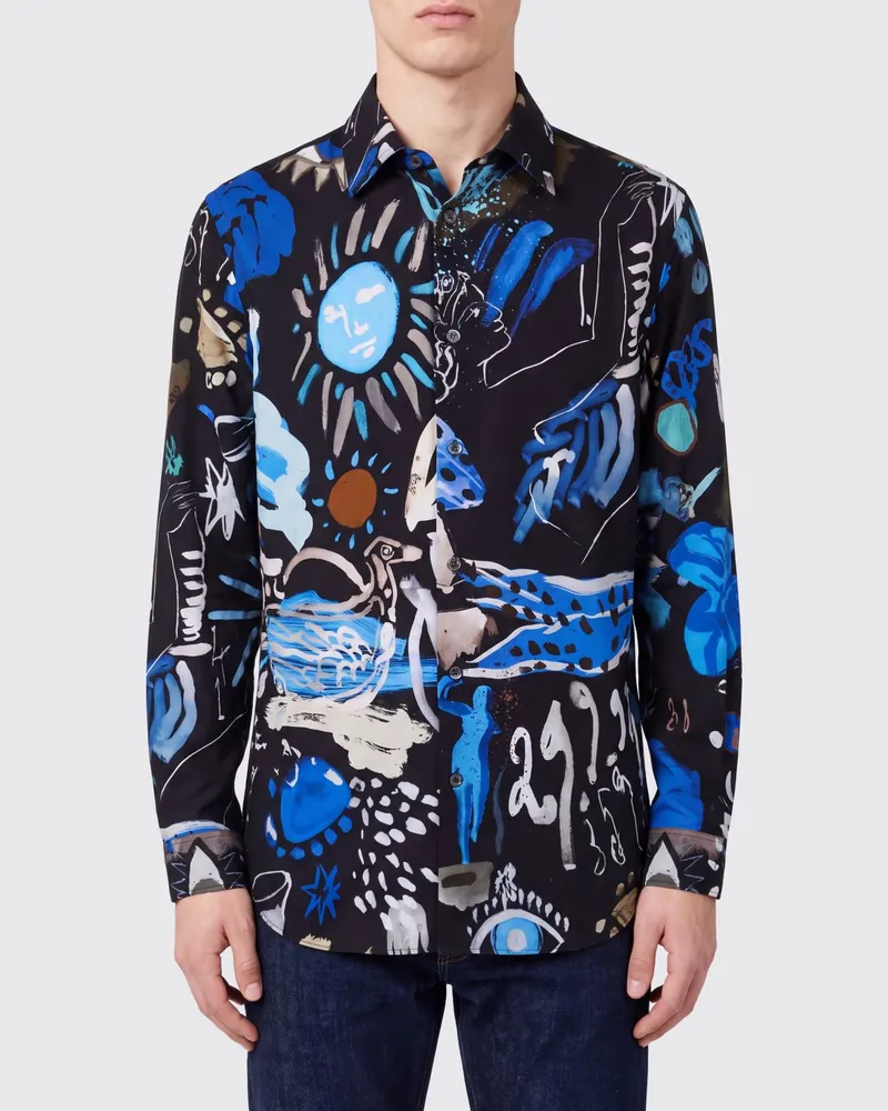 Paul Smith Langärmeliges Hemd aus Viskose mit grafischem Print Schwarz