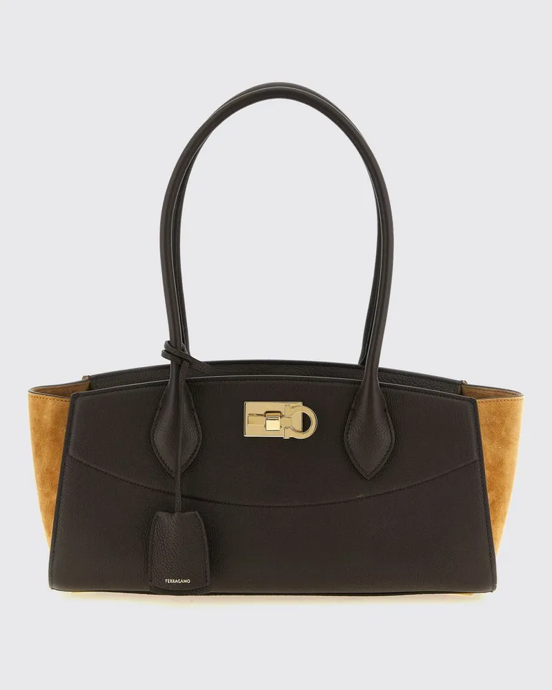 Ferragamo Mittlere Studio Schultertasche aus Leder mit Gancini-Verschluss Braun