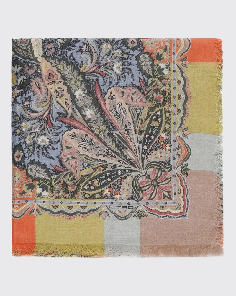 Etro Quadratischer Schal aus Seide, Kaschmir und Wolle mit Paisley-Print Hellblau