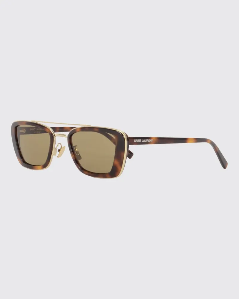 Saint Laurent Cat-Eye-Sonnenbrille in Schildpatt-Optik mit Doppelsteg aus Metall Braun