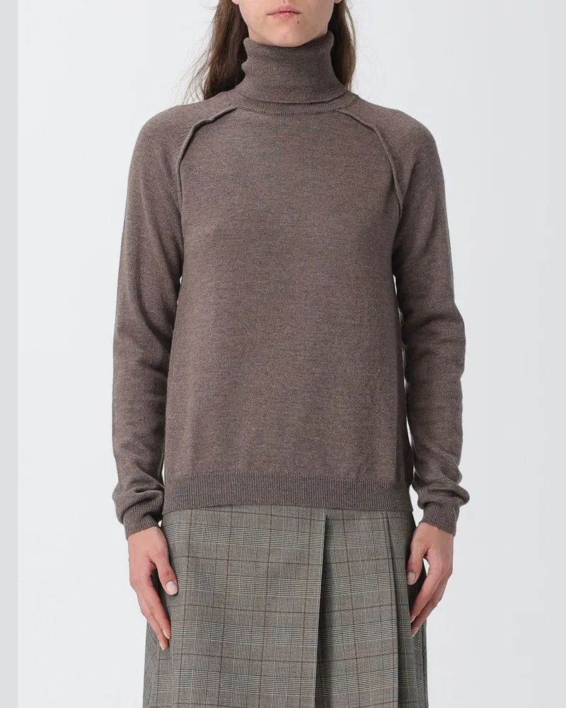 Dondup Langärmeliger Woll-Rollkragenpullover mit gerippten Säumen Braun