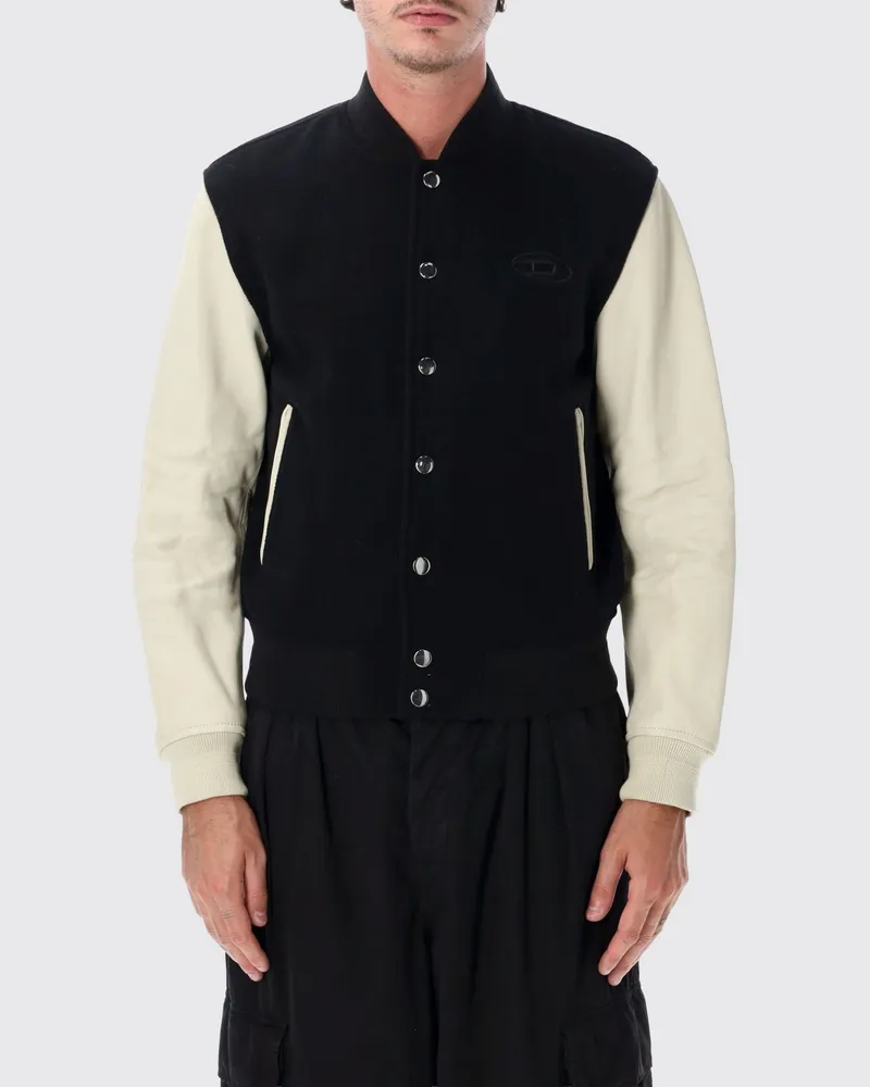 Diesel Bomberjacke aus Wollmischung mit Kontrastlogo und abstraktem Muster Schwarz