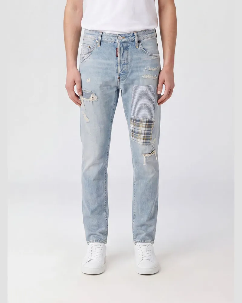 Dsquared2 Teddy Slim Fit Skinny-Jeans aus Baumwolldenim in Distressed-Optik mit Patches Navy