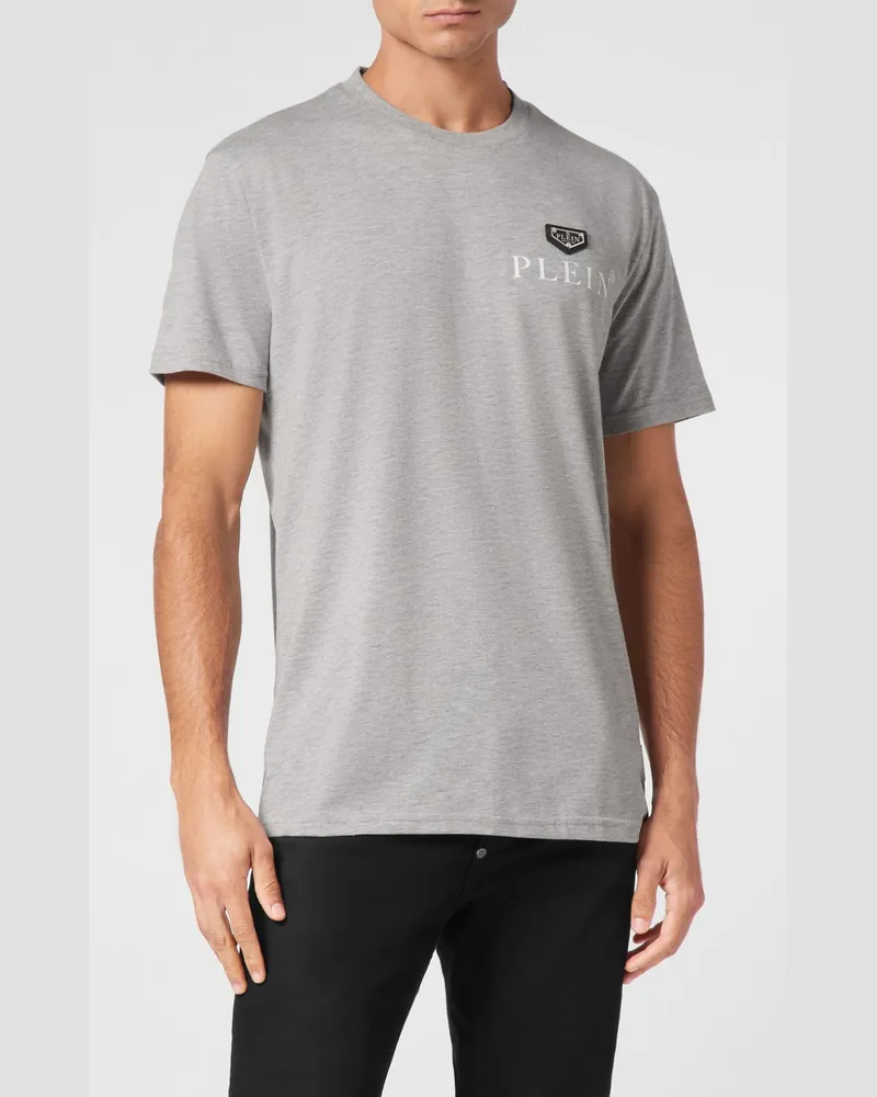 Philipp Plein Rundhals-T-Shirt aus reiner Baumwolle mit kontrastierendem Brustlogo Grau