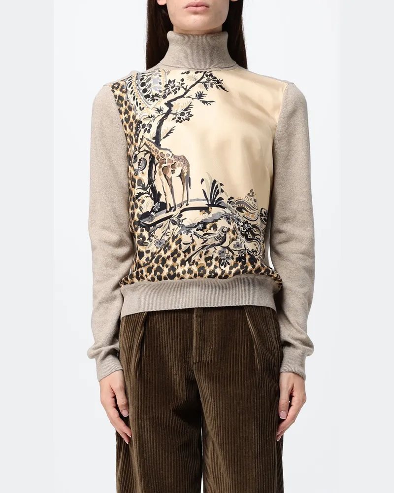 Etro Rollkragenpullover von aus Woll- und Kaschmirmischung mit Fauna-Grafikdruck Beige