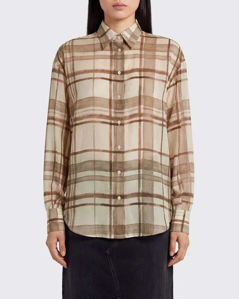 Brunello Cucinelli Seidenhemd von mit Karomuster Beige