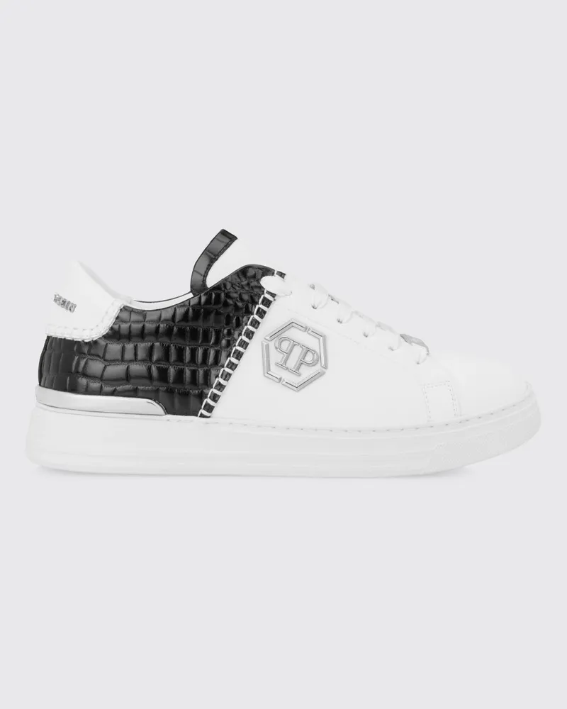Philipp Plein Leder-Sneakers Weiß