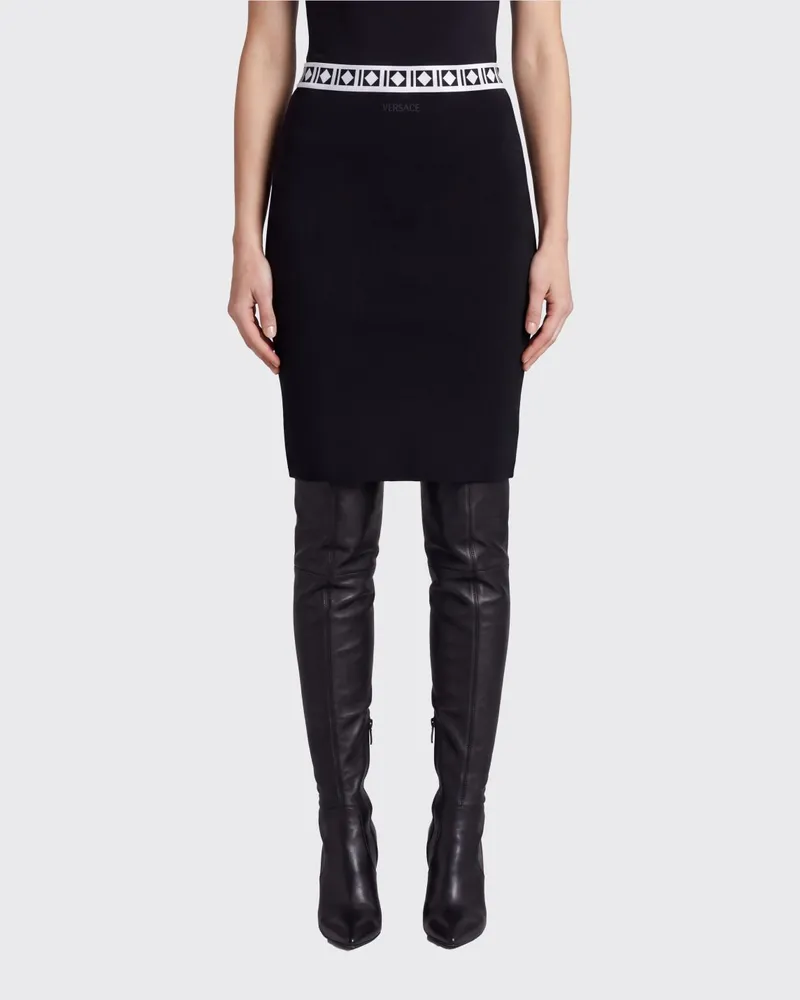 Versace Slim Fit Bleistift-Midirock mit hoher Taille und geometrischem Muster Schwarz