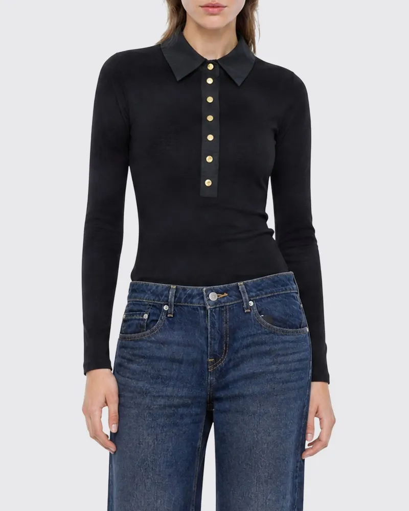 Elisabetta Franchi Slim Fit Rippstrick-Polo aus Wollmischung Schwarz