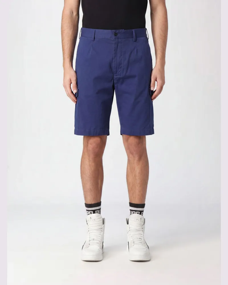 Philipp Plein Knielange Cargo-Shorts aus Baumwolle mit vielen Taschen Blau
