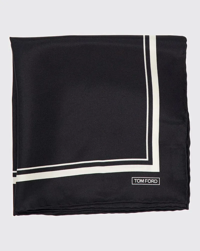 Tom Ford Quadratisches Seideneinstecktuch mit kontrastierendem Logo Schwarz
