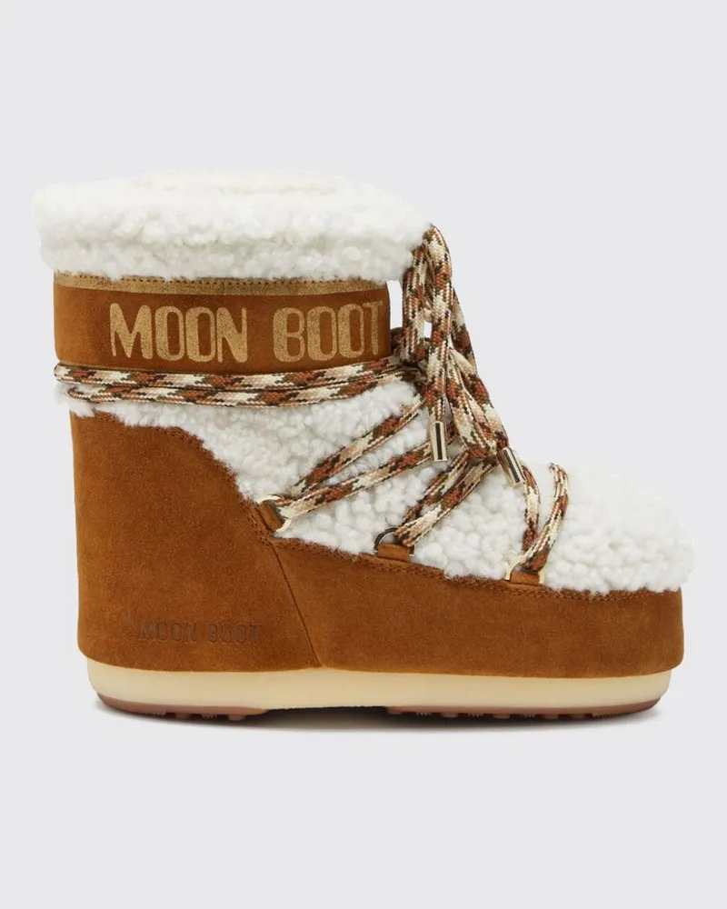 Moon Boot Icon Low Schneestiefel aus Shearling und Veloursleder von Braun
