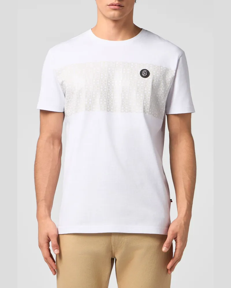 Billionaire Slim Fit Baumwoll-T-Shirt mit Kontrastlogo auf der Brust Weiß