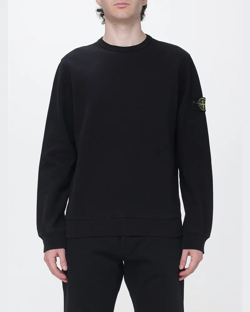 Stone Island Rundhals-Sweatshirt aus Baumwolljersey mit Compass-Logo-Patch Schwarz