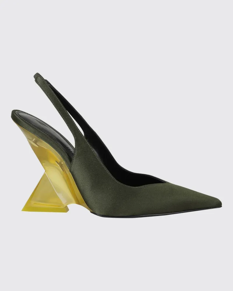ATTICO Cheope Slingback-Pumps aus Satin mit hohem skulpturalem Keilabsatz Grün