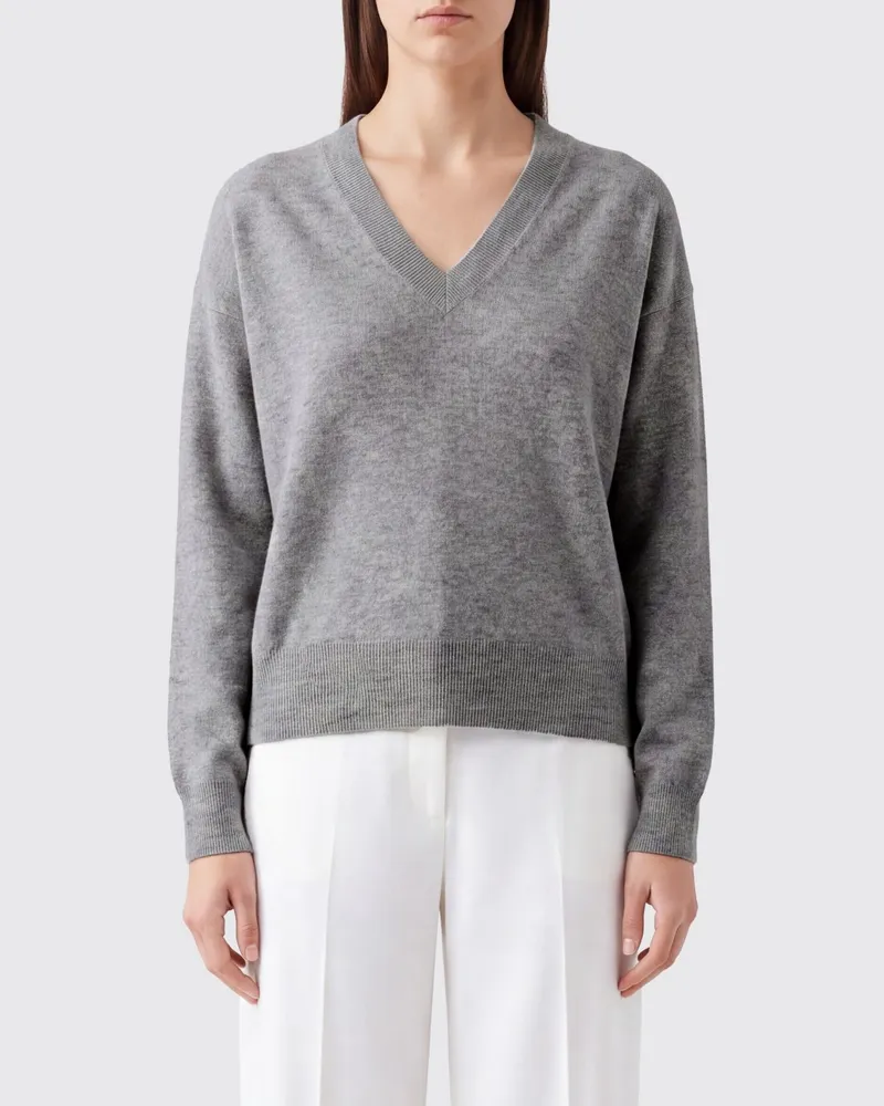 Brunello Cucinelli V-Ausschnitt-Pullover aus reinem Kaschmir mit Rippbündchen Ice