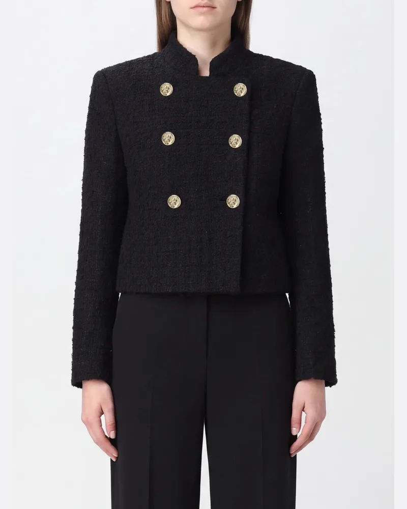Balmain Kurzer Zweireiher-Blazer von aus Tweed mit klassischem Revers Schwarz
