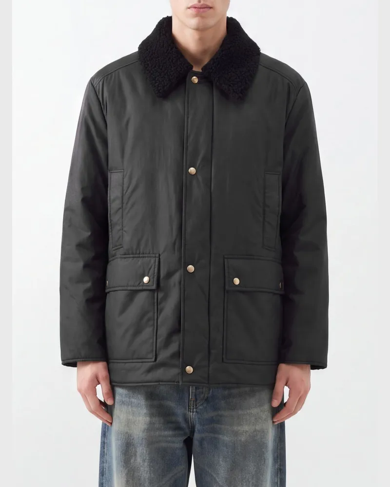 Maison Margiela Gepolsterte Nylonjacke mit Pelzkragen Schwarz
